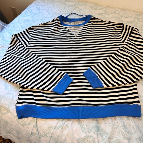 NWOT We The Free Classic Striped Oversized Crewneck Sweatshirt/ Black Combo - Picture 7 of 12